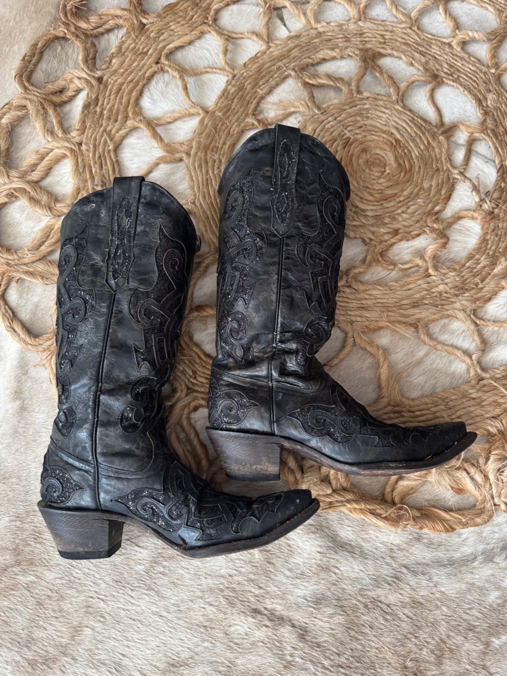 Black Women's Lace-Up Western Boots - Embroidered Cowboy Style
